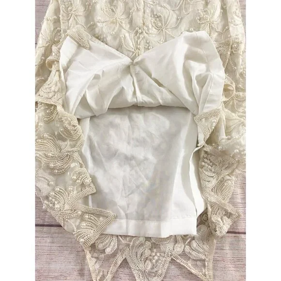 Vintage Gloria Vanderbilt Women's Ivory Lace Beaded Wedding Dress - 1XL - Picture 12 of 13